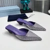 Top Quality Brand Slingbacks Women's Fashion Low Heel Luxury Designer Sandals Crystal Decorative Pointed Dress Shoes Classic Casual Slippers