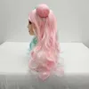 Rendendo nova peruca cosplay para meninas bonito coque duplo cabeça anime peruca capa de cabelo longo encaracolado