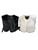 Women's Vests Trendy Fashion Side Belt Faux Fur Plush Vest 2023 Autumn Items V-neck Sleeveless Waistcoat Female 11XX7332