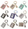 Wholesale PU Leather Favor Bracelet Wallet Keychain Tassels Bangle Key Ring Holder Card Bag Silicone Beaded Wristlet Keychains Handbag