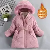 Пуховое пальто для детей 3, 4, 5, 6, 8, 10 лет, зимнее пальто для девочек, сохраняющее тепло, утепленная детская куртка с капюшоном на молнии с меховым воротником, верхняя одежда принцессы, детская одежда 231127