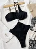 Kvinnors badkläder 2023 Fashion Women's Sexy V-ringen Solid Lady Stylish Single-Shulder One Piece Swimsuit Hollow Out Beach Bathig Wear