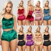 Designer Femmes Sexy Velvet Pyjama Ensembles Dames Dentelle Col V Crop Tops Shorts Costume 2 Pcs Fille Vêtements De Nuit Vêtements De Nuit Lingerie Plus Taille 3XL