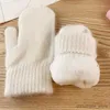 Mitaines pour enfants 1 paire de gants en poils de lapin double couche Version hiver féminine de couleur unie tous les doigts Gants d'hiver pour femmes Mitaines pour filles