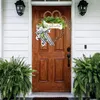 Couronne de fleurs décoratives à feuilles vertes, avec signe de bienvenue, ruban à nœud papillon en forme de chien, résistant aux intempéries, décoration de porte d'entrée, de Patio et de jardin