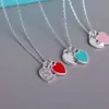 Tiffanyany 925 Emaille Liefde Ketting Hart Rood Blauw Roze Driekleur Hartvormige Kraag Ketting Dames Sieraden