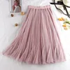 Jupes Tulle Jupes femmes Midi jupe plissée noir rose Tulle jupe femmes printemps été coréen élastique taille haute maille Tutu jupe 230428