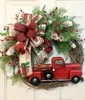 Decorative Flowers Christmas Wreath Red Truck Rustic Artificial Plant Rattan Fall Front Door Round Garland Simulation Berries Festive