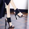 Sandalen Designer Gestrickte High Heels Frauen Sommer 2023 Karree Dicke Stöckelschuhe Frau Sexy Slingpumps Schwarz Party Schuhe