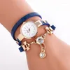 Polshorloges 100 stcs/lot yuhao grote diamant lange riem lederen horloge voor vrouwen wikkel rond elegantie kwarts polshorloge groothandel klok