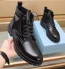 Wintry 2024s/s Men Monolith Ankle Boots Black Brushed Leather Nylon Lace-up Technical Rubber Sole Booties Gentleman Combat Boot Gentleman Walking EU38-45