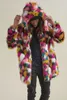 Мужская меховая куртка из искусственного меха радужного цвета, пальто из искусственного меха, одежда для пар, зимняя теплая толстая куртка с капюшоном, верхняя одежда, шикарный кардиган с длинным рукавом из искусственного меха 231128