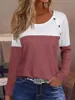 Mulheres Camisetas 2023 Outono Inverno Cor Bloco Botão Manga Longa Blusa Mulheres Casual Solto Elegante Lindo Extraordinário Estilo Simples