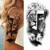 Tatueringar färgade ritning klistermärken svart skog tatuering klistermärke för män kvinnor barn tiger varg död skalle tillfällig tatuering falsk henna skelett kung djur tatool2