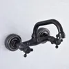 Kitchen Faucets Black Oil Rubbed Brass Swivel Sink Faucet Wall Mounted Bathroom Basin Mixer Dual Cross Handle Tap Lsf739