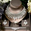 Ketting Oorbellen Set HIBRIDE Luxe Wit Goud Kleur Kubieke Zirkoon Verklaring Oorbel Ring Bangle Sets Voor Vrouwen N-1600