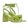 2023 Summer New Womens Ankle Strap Clip Sandals Avocado Green High Heel Sexy Street Square Toe Dress Party Banquet Shoes