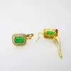 Orecchini a cerchio Splendidi 8x6MM Giada verde rettangolo pietra intarsiata strass giallo dorato 1 paio