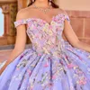 Лавандовое блестящее платье Quinceanera с открытыми плечами и аппликациями, кружевное бальное платье со шлейфом, милое 15 Vestidos De Fiesta