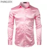 Camisas de vestido masculinas Camisa de vestido de luxo de seda rosa Men 2022 Brand New Slim Long Manga Tuxedo Camisa Masculino Clube de Classificação da Dança Prom Camisas P230427