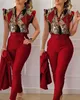 Kvinnors tvåstycksbyxor 2023 Summer Womens Set Outfit Geometric Print Flutter Sleeve Top Set With Belt Fashion Casua Suit