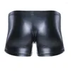 Unterhose Casual Herren Boxershorts Schwarz PU Leder Unterwäsche Soft Button Penis Pouch Gay Nachtwäsche