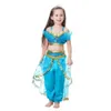 Kläderuppsättningar Boutique Fancy Girls Jasmine Costume Halloween Christmas Jasmine Aladdin Shoulderless Top Pants Clothing Set Kids Princess Dress 231127