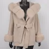 Damen Wollmischungen Winter Warm Natürlicher Fuchspelzkragen Mit Kapuze Damenjacke Lose Version Echter Wollmantel Luxusmode Streetwear 231127