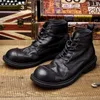 Boots Vintage Business Mens Boots Luxury Genuine Cow Leather Spring Work Shoes Style Full Grain Leather Round Toe Ankle Boots 231128