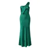 Casual Dresses Women'S Satin One Shoulder Dress Slim Elegant Wedding Guest Bodycon Cocktail Evening Party Long Female