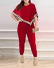 Frauen Zwei Stück Hosen 2023 Herbst Winter Schließen Plus Größe Reine Farbe Pailletten Mode Unregelmäßigen Top Zwei-Stück set