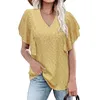 Women's T Shirts Floral Women Ruched Easy Care Pullover V-Neck T-Shirt Casual Butterfly Sleeve Summer Polyester Short T-Shirts