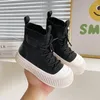 Buty chłopców i dziewcząt Krótkie 2023 jesień czarny biały pu bok zamek błyskawiczny High Top Casual Shoes Single Shoe dla dzieci