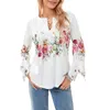 Kvinnors blusar Spring Fall Floral Print Blus Tops 3/4 Sleeve Front Button V-Neck Casual Elegant Loose T-shirts