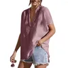 Blusas de mujer Blusa de verano Color sólido Suelto Escote en V Manga corta de corte bajo Camisa de señora Jersey Cómodo Suave Top de mujer Ropa femenina