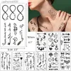 Tatouages colorés dessin autocollants 30 feuilles imperméable noir minuscule tatouage plume femmes corps main art dessin temporaire tatouage autocollants hommes doigt mots Tatto FaceL2