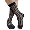 Men's Socks Nylon For Mens Stripe Silk Formal Dress Suit Sexy Sheer See Through Male Fetish Hose Stocking