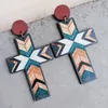 Dangle Earrings Aztec Pattern Wooden Water Drop Cross Splicing Earring For Women Retro Ethnic Jewelry Wholesale