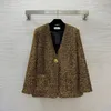 Outono preto ouro broche blazers manga longa com decote em v bolsos duplos único botão outwear casacos b3o252328