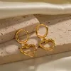 Brincos de parafuso prisioneiro de aço titânio ins para mulheres 18k banhado a ouro oco coração pingente brinco diário moda jóias presentes namorada