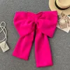 Blusas femininas Clothland Mulheres Sexy Bow Tie Crop Top Strapless Mangas Zíper Doce Cor Estilo Curto Blusa Camisa Chique Tops Blusa WA195