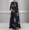 Etniska kläder Elegant muslimsk tryck formell klänning för kvinnor Ramadan Saudiarabien Femme Dubai Open Abaya Eid Marocain kläder Turkiet Kaftan