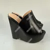 Olomm Handmade Women Summer Platform Mules Sandali Zeppe Tacchi alti Open Toe Elegant Black Party Shoes Donna US Plus Size 5-20