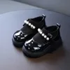 Boots Little Baby Girls Artificial PU Princess Shoes Fashion Pearl Knit Stitching Slipon Flat for Toddler 231127