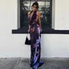 Casual Dresses Sexy Backless Halter Print Maxi Dress Elegant Outfits For Women Summer Draped Sleeveless Holiday Beachwear