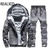 Men's Tracksuits Winter Sports Jacket Pants Suits Men's Coats Trousers Sets Thicken Fleece Thermal Hoodies Set Camouflage Tracksuit Sweatshirts 231127