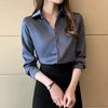 Women's Blouses Shirts Women's Blouse Elegant Wine Satin Shirt for Women Turn Down Collar Long Sleeve Female Formal Office OL Blouse Women Tops 230428