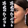 Stud LXOEN Zirkonia's Luxe Marquise Cluster Bloemvorm Zirkonia Lange Dangle Drop Oorbellen voor Bruiden Bruiloft Sieraden 231128