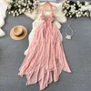 Abiti casual Senior Sense Of Vacation Wind Super Fairy Hanging Neck Smocked Backless Chiffon Celebrity Dress