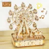 3D Puzzles Ury Wood LED Rotertable Ferris Wheel Music Octave Box Model Mechanical Kit Assembly Decor Diy Toy Gift for Kid Adult